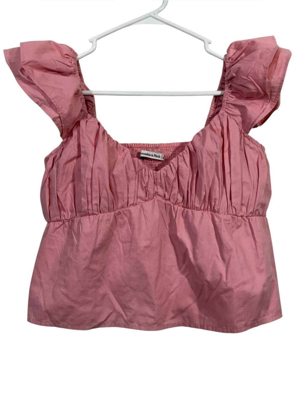 Abercrombie & Fitch Pink Smocked Ruffle Sleeve Cropped Baby Doll Top